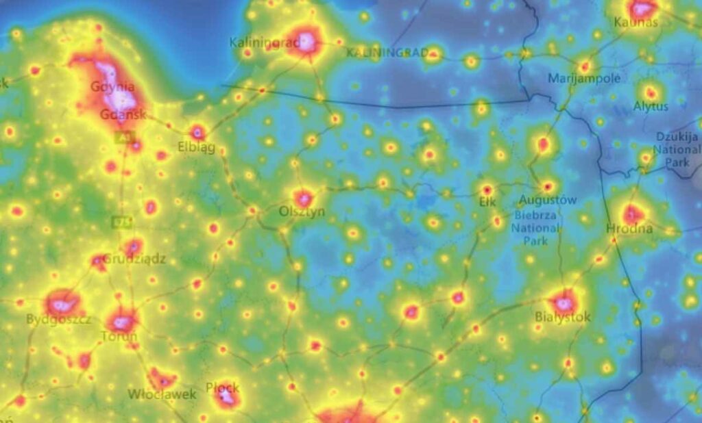Kaum Lichtverschmutzung in Ermland und Masuren